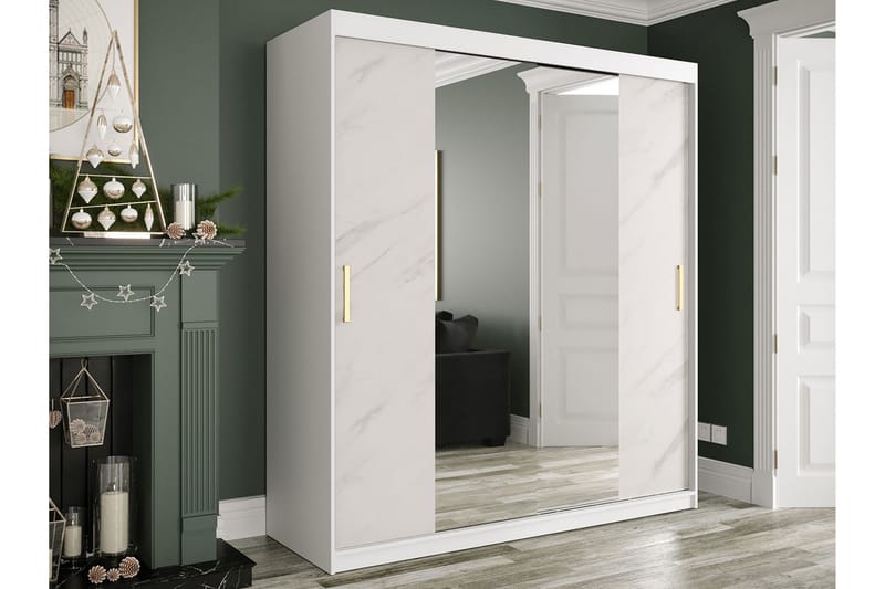 Marmuria Garderob med Speglar Kant 180 cm Marmormönster - Vit/Guld - Förvaring - Klädförvaring - Garderob & garderobssystem