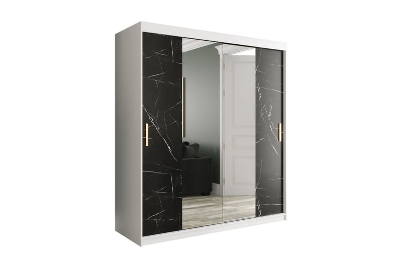 Marmuria Garderob med Speglar Kant 180 cm Marmormönster - Vit/Svart/Guld - Förvaring - Klädförvaring - Garderob & garderobssystem