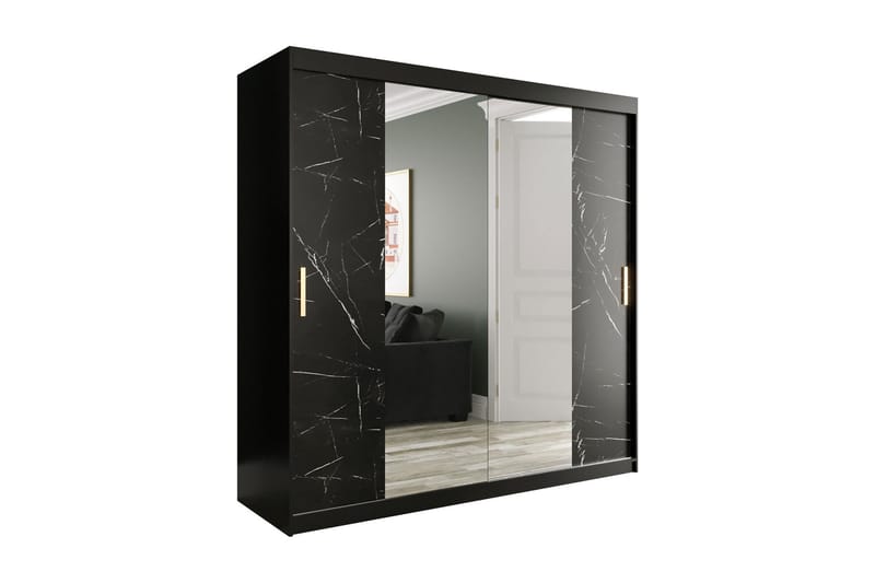Marmuria Garderob med Speglar Kant 200 cm Marmormönster - Svart - Förvaring - Klädförvaring - Garderob & garderobssystem