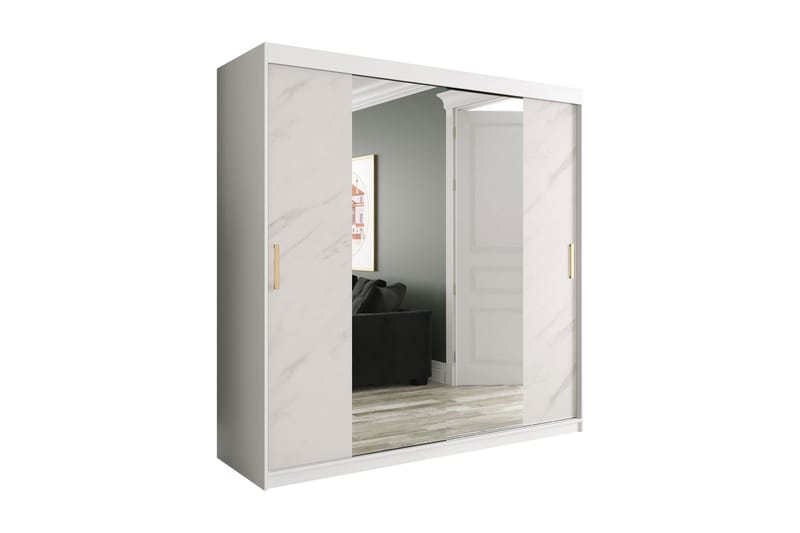 Marmuria Garderob med Speglar Kant 200 cm Marmormönster