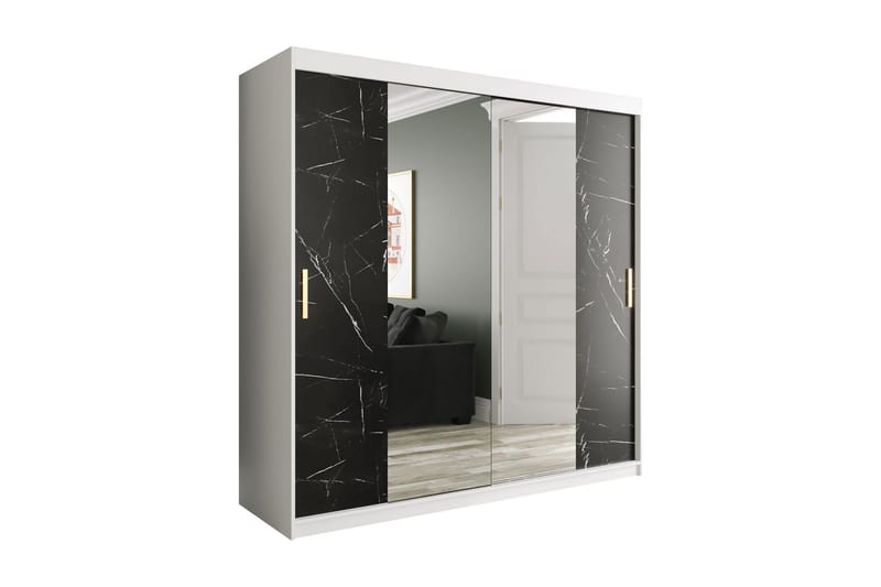 Marmuria Garderob med Speglar Kant 200 cm Marmormönster - Vit/Svart/Guld - Förvaring - Klädförvaring - Garderob & garderobssystem