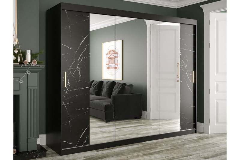 Marmuria Garderob med Speglar Kant 250 cm Marmormönster - Svart - Förvaring - Klädförvaring - Garderob & garderobssystem