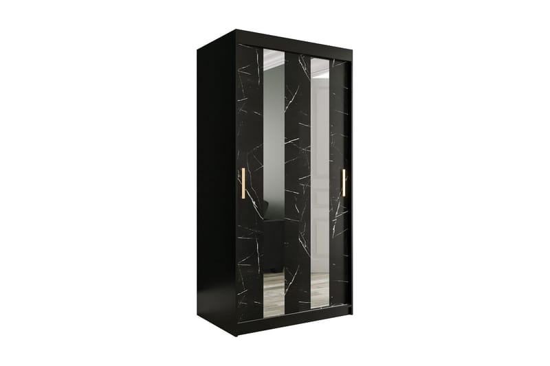 Marmuria Garderob med Speglar Mitt 100 cm Marmormönster - Svart - Förvaring - Klädförvaring - Garderob & garderobssystem