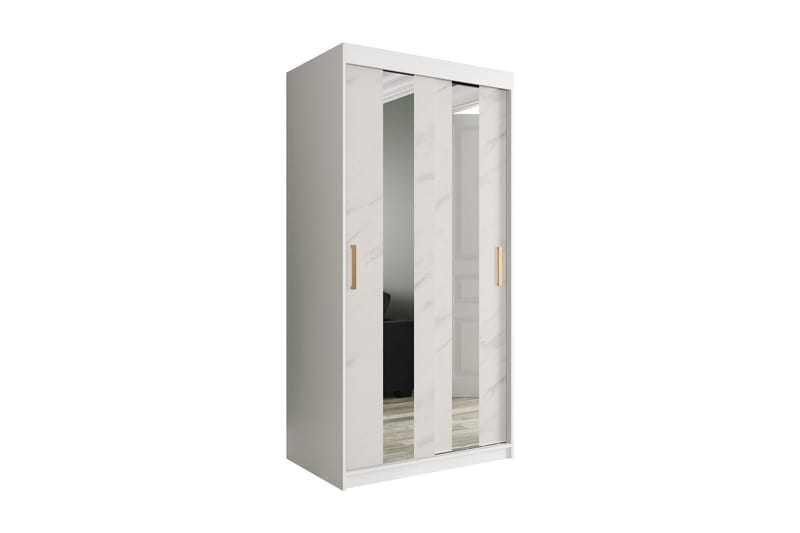 Marmuria Garderob med Speglar Mitt 100 cm Marmormönster - Vit/Guld - Förvaring - Klädförvaring - Garderob & garderobssystem