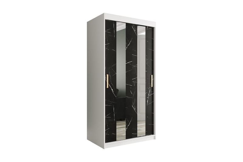 Marmuria Garderob med Speglar Mitt 100 cm Marmormönster - Vit/Svart/Guld - Förvaring - Klädförvaring - Garderob & garderobssystem