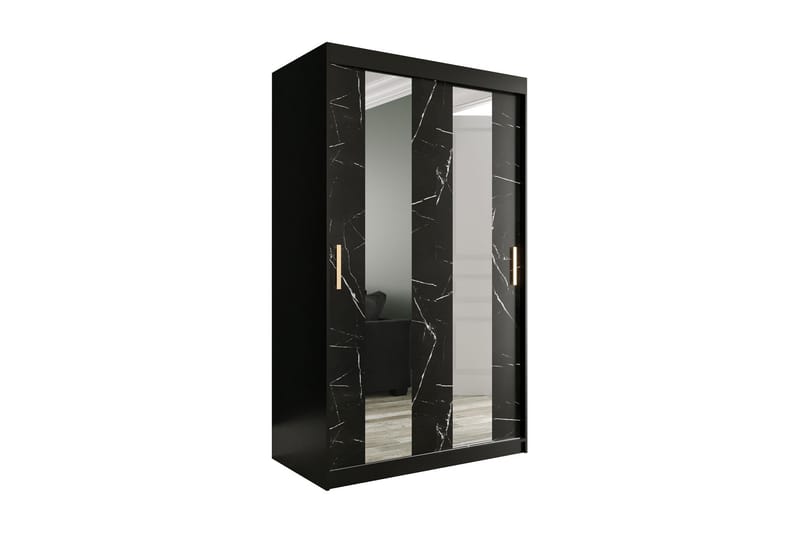 Marmuria Garderob med Speglar Mitt 120 cm Marmormönster - Svart - Förvaring - Klädförvaring - Garderob & garderobssystem