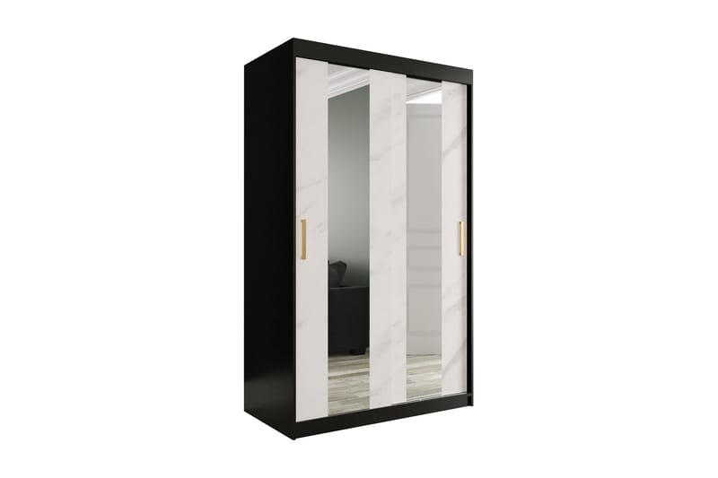 Marmuria Garderob med Speglar Mitt 120 cm Marmormönster - Svart/Vit/Guld - Förvaring - Klädförvaring - Garderob & garderobssystem