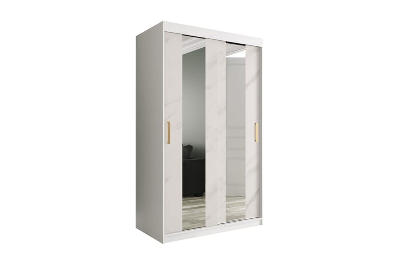 Marmuria Garderob med Speglar Mitt 120 cm Marmormönster - Vit/Guld - Förvaring - Klädförvaring - Garderob & garderobssystem
