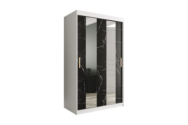 Marmuria Garderob med Speglar Mitt 120 cm Marmormönster - Vit/Svart/Guld - Förvaring - Klädförvaring - Garderob & garderobssystem