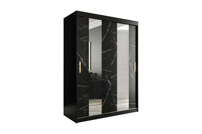Marmuria Garderob med Speglar Mitt 150 cm Marmormönster - Svart - Förvaring - Klädförvaring - Garderob & garderobssystem