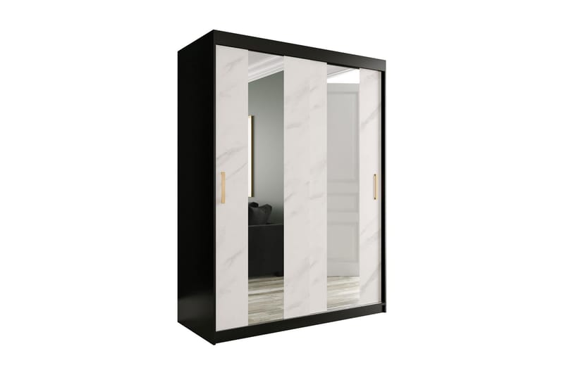Marmuria Garderob med Speglar Mitt 150 cm Marmormönster - Svart/Vit/Guld - Förvaring - Klädförvaring - Garderob & garderobssystem