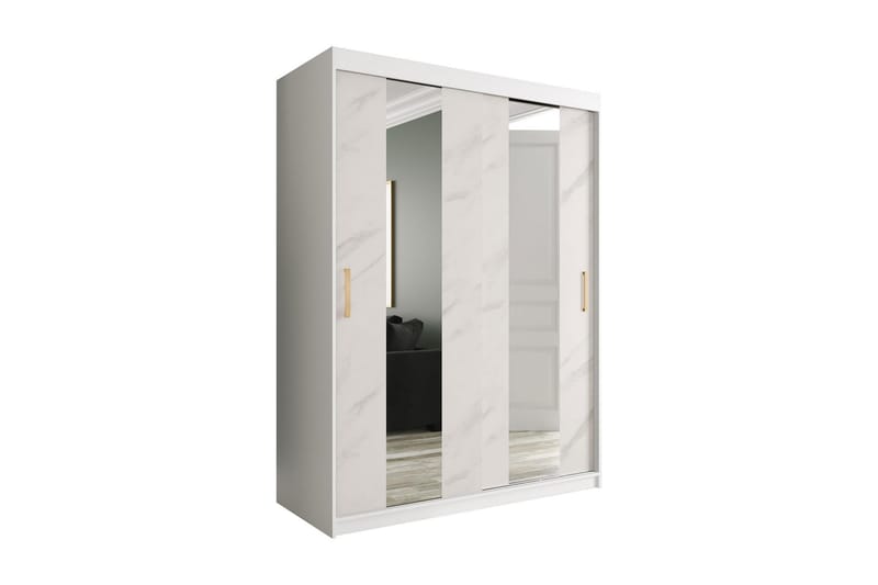 Marmuria Garderob med Speglar Mitt 150 cm Marmormönster - Vit/Guld - Förvaring - Klädförvaring - Garderob & garderobssystem