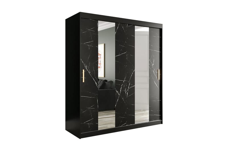 Marmuria Garderob med Speglar Mitt 180 cm Marmormönster - Svart - Förvaring - Klädförvaring - Garderob & garderobssystem