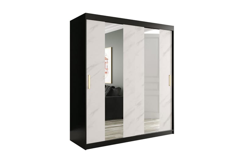 Marmuria Garderob med Speglar Mitt 180 cm Marmormönster - Svart/Vit/Guld - Förvaring - Klädförvaring - Garderob & garderobssystem