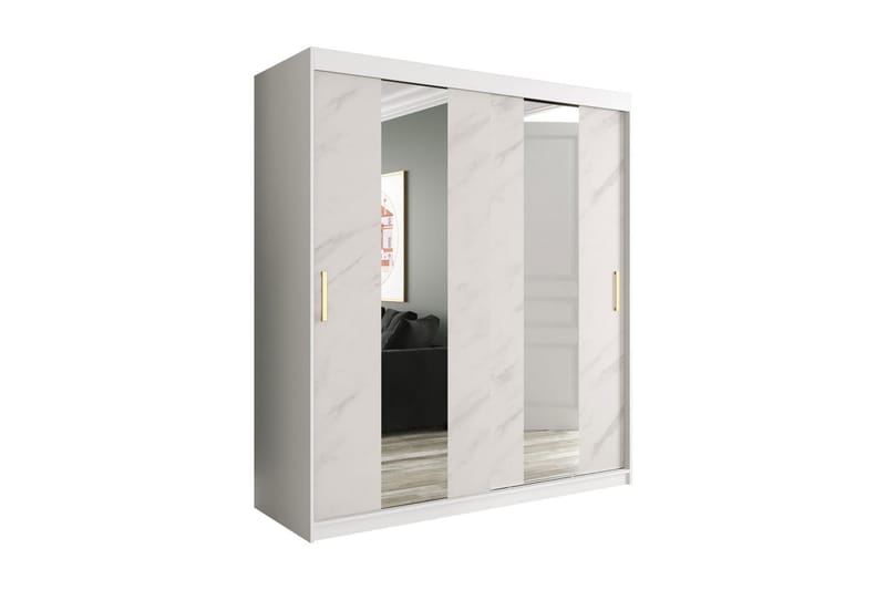 Marmuria Garderob med Speglar Mitt 180 cm Marmormönster - Vit/Guld - Förvaring - Klädförvaring - Garderob & garderobssystem