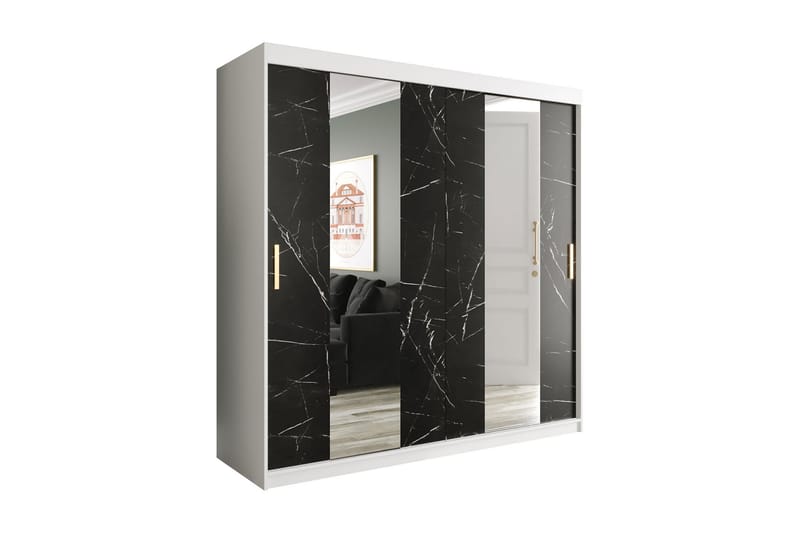 Marmuria Garderob med Speglar Mitt 200 cm Marmormönster