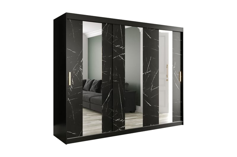Marmuria Garderob med Speglar Mitt 250 cm Marmormönster - Svart - Förvaring - Klädförvaring - Garderob & garderobssystem