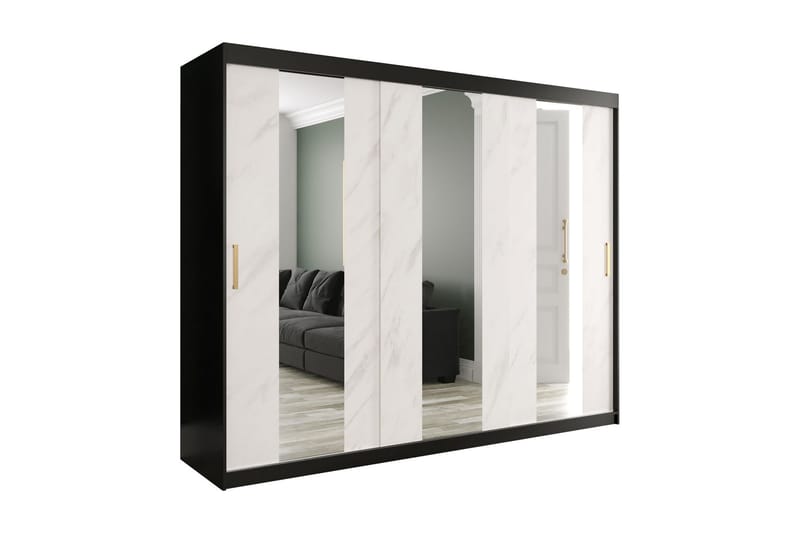 Marmuria Garderob med Speglar Mitt 250 cm Marmormönster - Svart/Vit/Guld - Förvaring - Klädförvaring - Garderob & garderobssystem