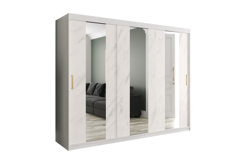 Marmuria Garderob med Speglar Mitt 250 cm Marmormönster - Vit/Guld - Förvaring - Klädförvaring - Garderob & garderobssystem