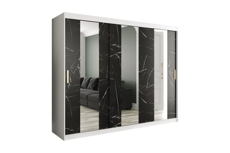 Marmuria Garderob med Speglar Mitt 250 cm Marmormönster - Vit/Svart/Guld - Förvaring - Klädförvaring - Garderob & garderobssystem