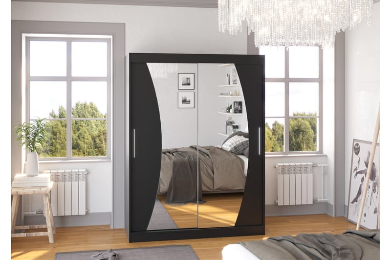 Modesti Garderob med Spegel 150x200 cm - Svart - Förvaring - Klädförvaring - Garderob & garderobssystem
