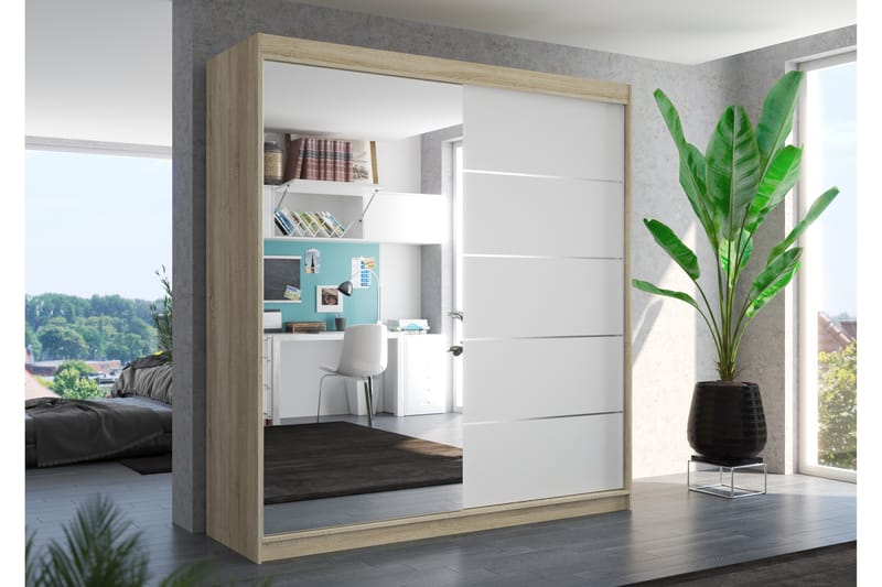 Olivella Garderob med Spegel 200x215 cm - Sandek/Vit - Förvaring - Klädförvaring - Garderob & garderobssystem