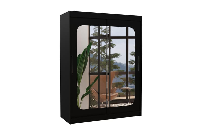 Permo Garderob med Spegel 150x200 cm - Svart - Förvaring - Klädförvaring - Garderob & garderobssystem