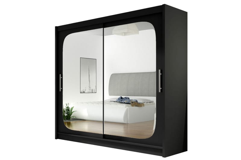 Prag Garderob 180 cm Skjutdörrar Fyrkantig Spegel - Svart - Möbler - Möbelset - Möbelset för vardagsrum