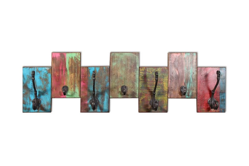 Klädhängare med 7 krokar massivt återvunnet trä - Flerfärgad - Förvaring - Klädförvaring - Klädhängare - Klädhängare vägg