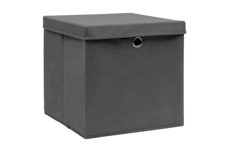 Förvaringslådor med lock 4 st 28x28x28 cm grå - Grå - Förvaring - Småförvaring - Förvaringslåda