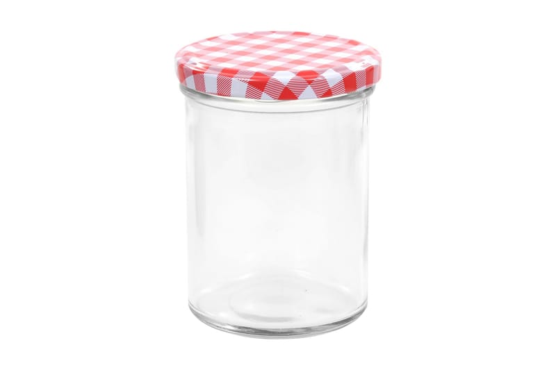 Syltburkar i glas med vita och röda lock 48 st 400 ml - Röd - Förvaring - Småförvaring