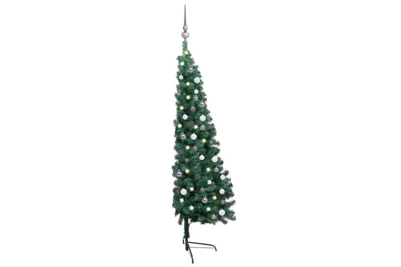 Halv plastgran med LED och julgranskulor grön 150 cm - Grön - Inredning - Julpynt & helgdekoration - Julpynt & juldekoration - Plastgran