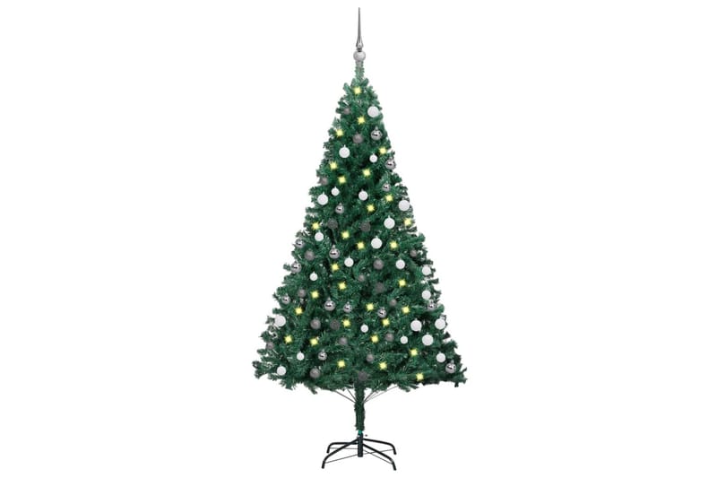 Plastgran med LED och julgranskulor grön 120 cm PVC