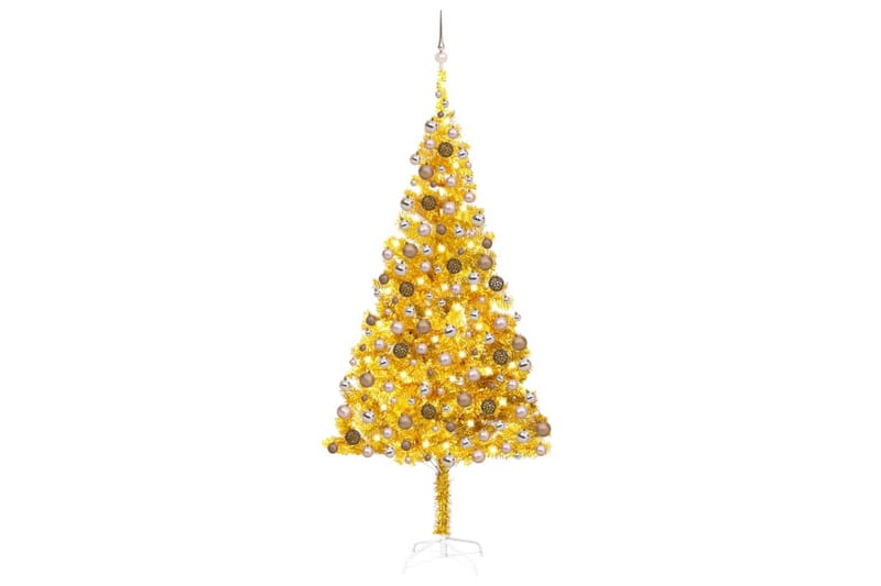 Plastgran med LED och julgranskulor guld 210 cm PET - Inredning - Julpynt & helgdekoration - Julpynt & juldekoration - Plastgran