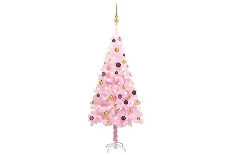 Plastgran med LED och julgranskulor rosa 150 cm PVC - Inredning - Julpynt & helgdekoration - Julpynt & juldekoration - Plastgran