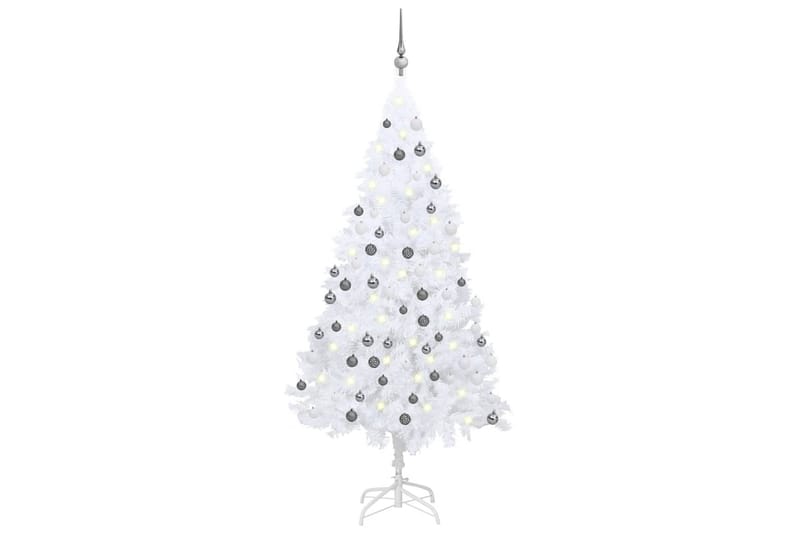 Plastgran med LED och julgranskulor vit 120 cm PVC