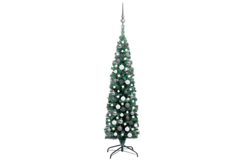 Smal plastgran med LED och julgranskulor grön 120 cm - Inredning - Julpynt & helgdekoration - Julpynt & juldekoration - Plastgran
