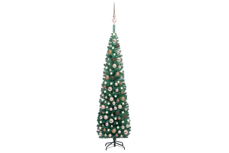 Smal plastgran med LED och julgranskulor grön 180 cm - Inredning - Julpynt & helgdekoration - Julpynt & juldekoration - Plastgran