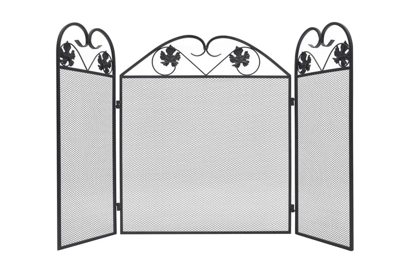 Gnistskydd med 3 paneler järn svart - Svart - Inredning - Kaminer - Kamintillbehör - Kaminskydd