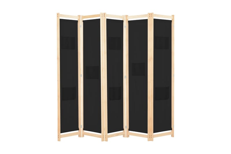 Rumsavdelare 5 paneler 200x170x4 cm svart tyg