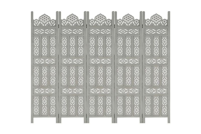 Rumsavdelare 5 paneler handsnidad grå 200x165 cm mangoträ - Grå - Inredning - Rumsavdelare