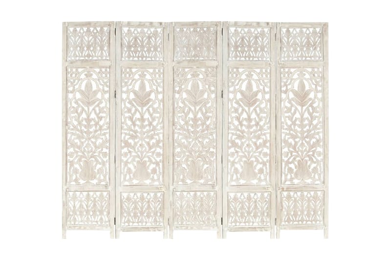 Rumsavdelare 5 paneler handsnidad vit 200x165 cm mangoträ - Vit - Inredning - Rumsavdelare - Skärmvägg
