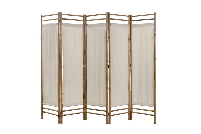 Rumsavdelare 5 paneler hopfällbar bambu och kanvas 200 cm - Vit - Inredning - Rumsavdelare - Skärmvägg