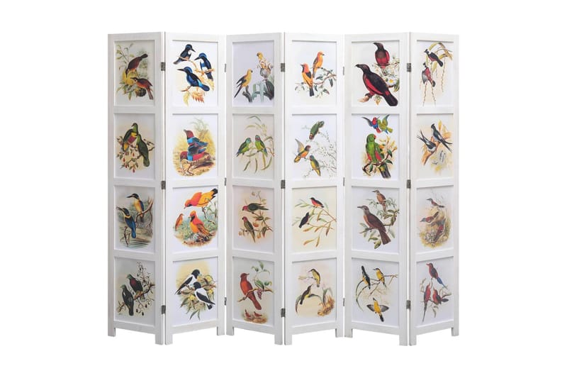 Rumsavdelare 6 paneler vit 210x165 cm fåglar - Vit - Inredning - Rumsavdelare - Skärmvägg