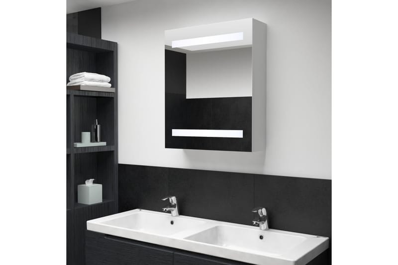 Badrumsspegel med skåp LED 50x13,5x60 cm - Vit - Inredning - Speglar - Sminkspegel