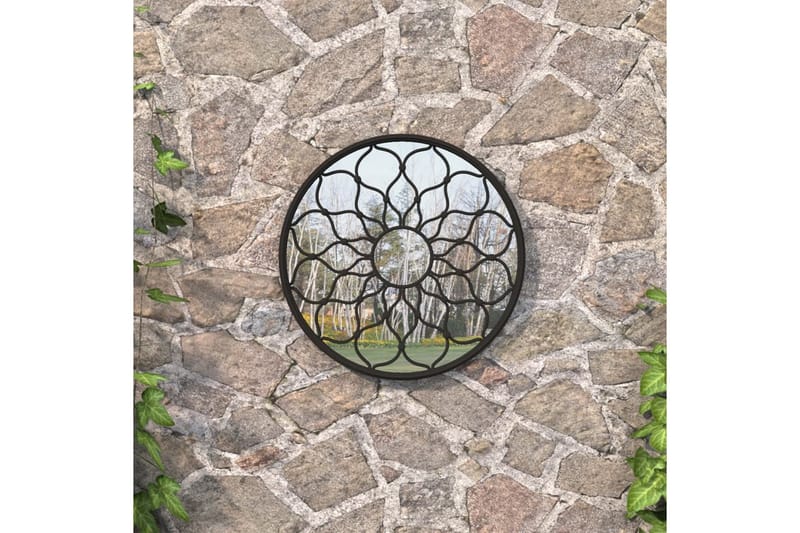 Trädgårdsspegel svart 40x3 cm rund järn för utomhusbruk - Svart - Inredning - Speglar - Väggspegel