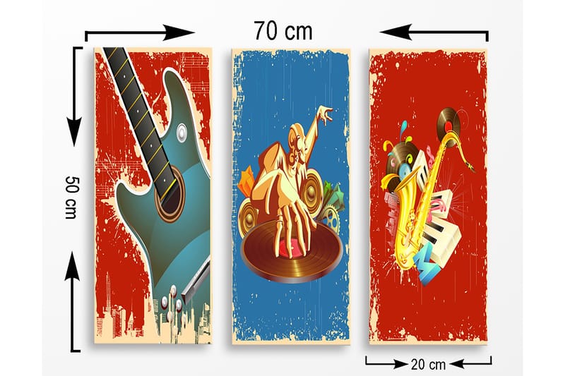 Dekorativ MDF-målning 3-Delar 20x50 cm - Flerfärgad - Inredning - Tavlor & konst - Canvastavlor