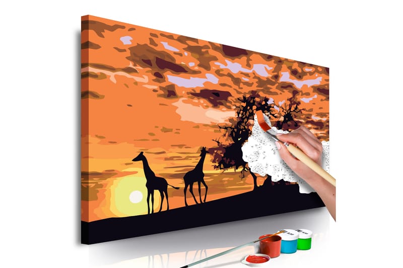 Gör-det-själv Målningar Savannah Giraffes & Elephants 60x40 - Inredning - Tavlor & konst - Måla själv - Gör det själv tavla