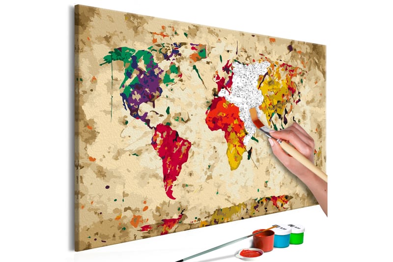 Gör-det-själv Målningar World Map Colour Splashes 60x40 cm - Inredning - Tavlor & konst - Måla själv - Gör det själv tavla