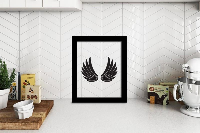 Angel Wings Illustration Svat/Vit - 23x28 cm - Inredning - Inredning barnrum & leksaker - Dekoration barnrum - Väggdekor barnrum - Posters barnrum
